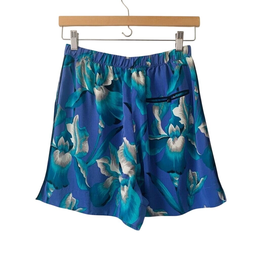 Marc Jacobs Silk Shorts Women's 6 Floral Blue Teal Gray Resort Vacation Flowy - Picture 4 of 7